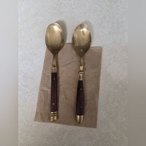 Vintage MCM Bronze & Wood Spoons - Lot of 2 Mismatched Thailand/India